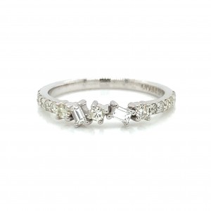 14k Petite Slanted Baguette and Round Diamond Ring