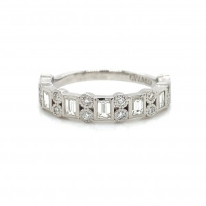 14K Unique Baguette and Round Diamond Anniversary Ring