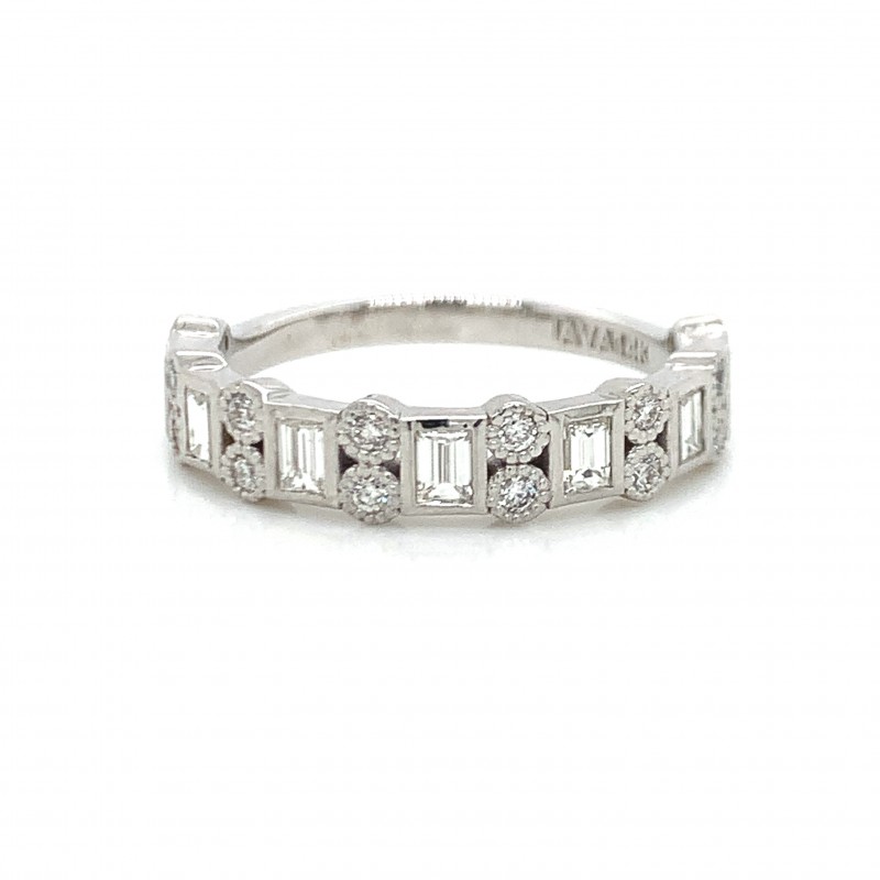 14K Unique Baguette and Round Diamond Anniversary Ring