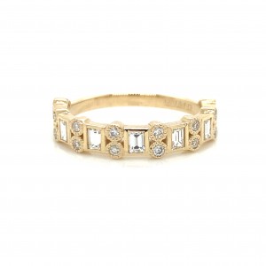 14K Yellow Unique Baguette and Round Diamond Anniversary Ring