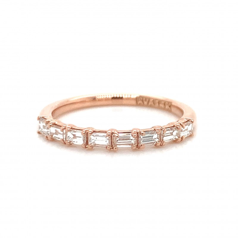 14K Rose Gold East West 8 Baguette Petite Diamond Ring.