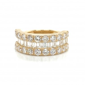 14K Yellow Gold Vertical Set Baguette w Round Stones On Top & Bottom