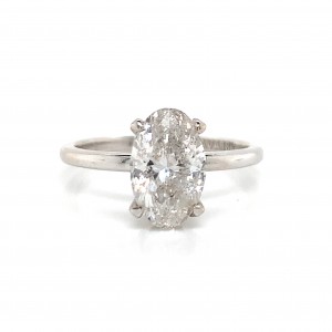 14K White Gold Simple 4 Prong Oval Solitaire w Diamonds on Prong Basket