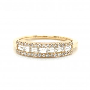 14K Gold 7 Horizontal Baguette Diamond Ring