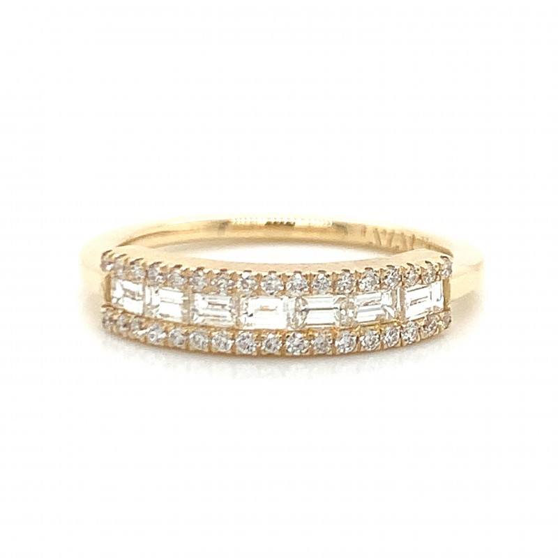14K Gold 7 Horizontal Baguette Diamond Ring