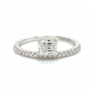 14K White Gold Single Floating Radiant Diamond Ring w Melee