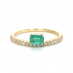 14K Yellow Gold Single Floating Diamond Ring w Melee