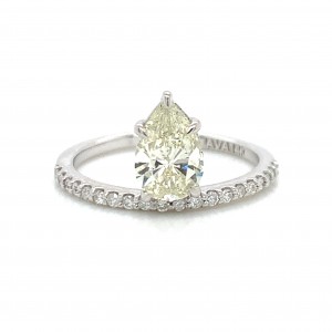 14K White Gold Single Floating Pear Diamond Ring w Melee
