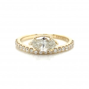 14K Yellow Gold Single Floating Marquise Diamond Ring w Melee