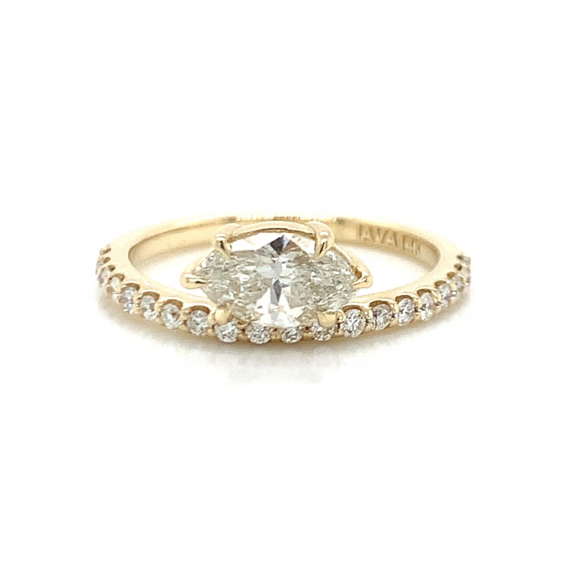 14K Yellow Gold Single Floating Marquise Diamond Ring w Melee