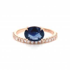 14K Rose Gold Single Floating Oval Diamond Ring w Melee