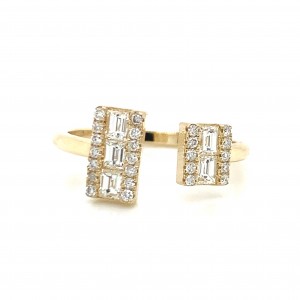 14K Yellow Gold Open Ring w Baguette and Round Diamond