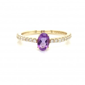 14K Yellow Gold Purple Oval w Diamond on Band