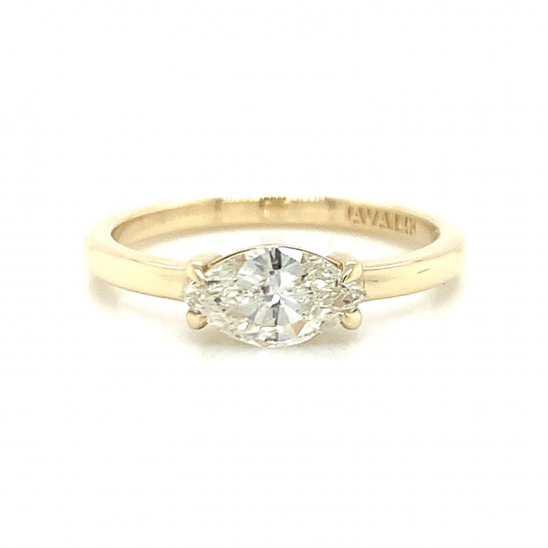 14K Yellow Gold East West Marquise Diamond Solitaire