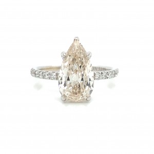 14K White Gold Simple 5 Claw Prong Pear w Diamond on Band