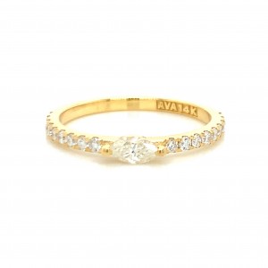 14K Yellow Gold Stacking Band with Oval and Diamond on Band
