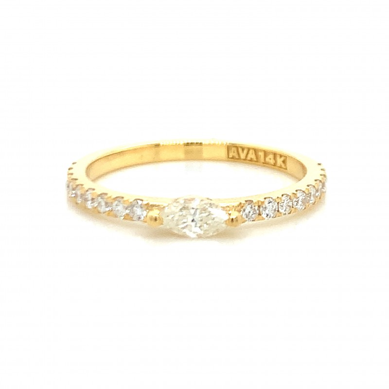 14K Yellow Gold Stacking Band with Oval and Diamond on Band