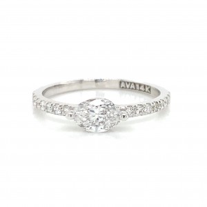 14K White Gold Stacking Band with Oval and Diamond on Band