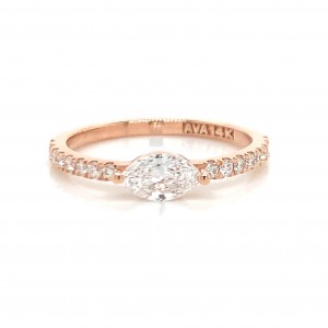 14K Rose Gold Stacking Band with Oval and Diamond on Band
