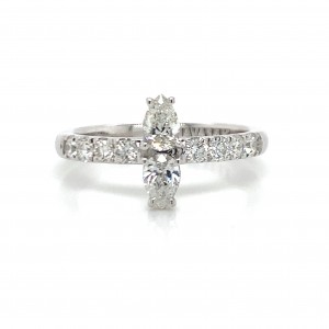 14K White Gold Double Stacking Pear w Diamond on Band