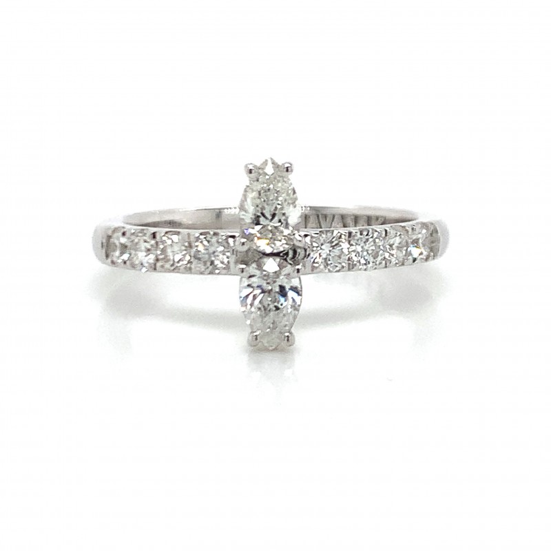 14K White Gold Double Stacking Pear w Diamond on Band