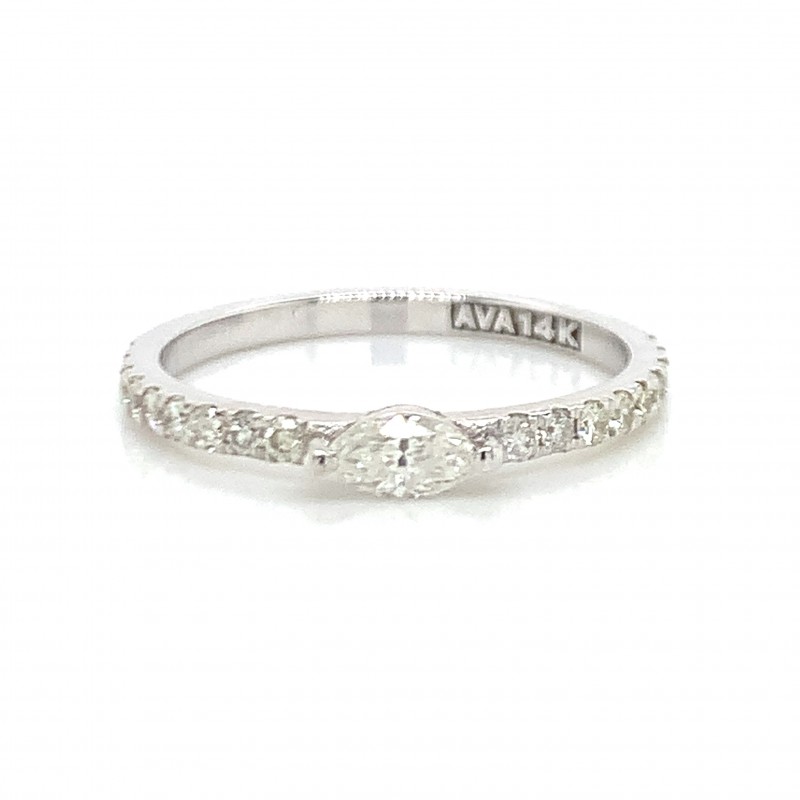 14K White Gold Stacking Band with Oval and Diamond on Band